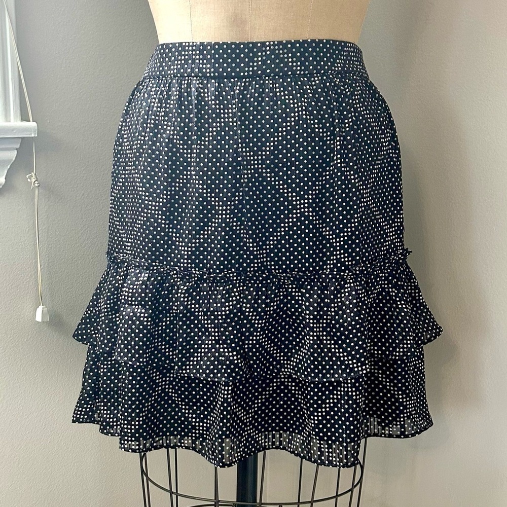 NWT J. Crew Ruffle Tiered Mini Skirt Polka Dot Metallic Stripe Elastic Waist S